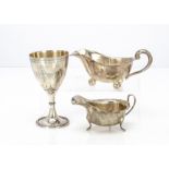 A George VI silver sauce boat by EV, 3.2ozt, together with a silver plated example and a Victorian