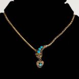 An ouroboros antique 18ct gold turquoise and garnet set necklace, with graduated scale links and