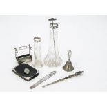 A group of silver and other collectables, including a silver miniature umbrella stand, a silver book