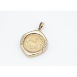 A 1980s South African 1/10 oz fine gold Krugerrand coin in pendant, dated 1981, in yellow metal