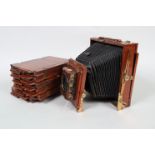 A Houghton Tropical Victo Half-Plate Field Camera, circa 1908, teak body G, rear screen present,