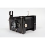 A Plaubel Makina (I) 6.5 x 9cm Strut Folding Plate Camera, body F, Compur dial-set shutter not