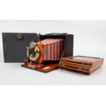 A Rochester Optical Pony Premo D Folding Plate Camera, 4 x 5in format, circa 1900, body G, wear to