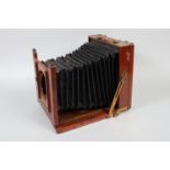 A 10 x 8in Mahogany Field Camera Body, square-cornered bellows, body P-F, lensboard lens mounting