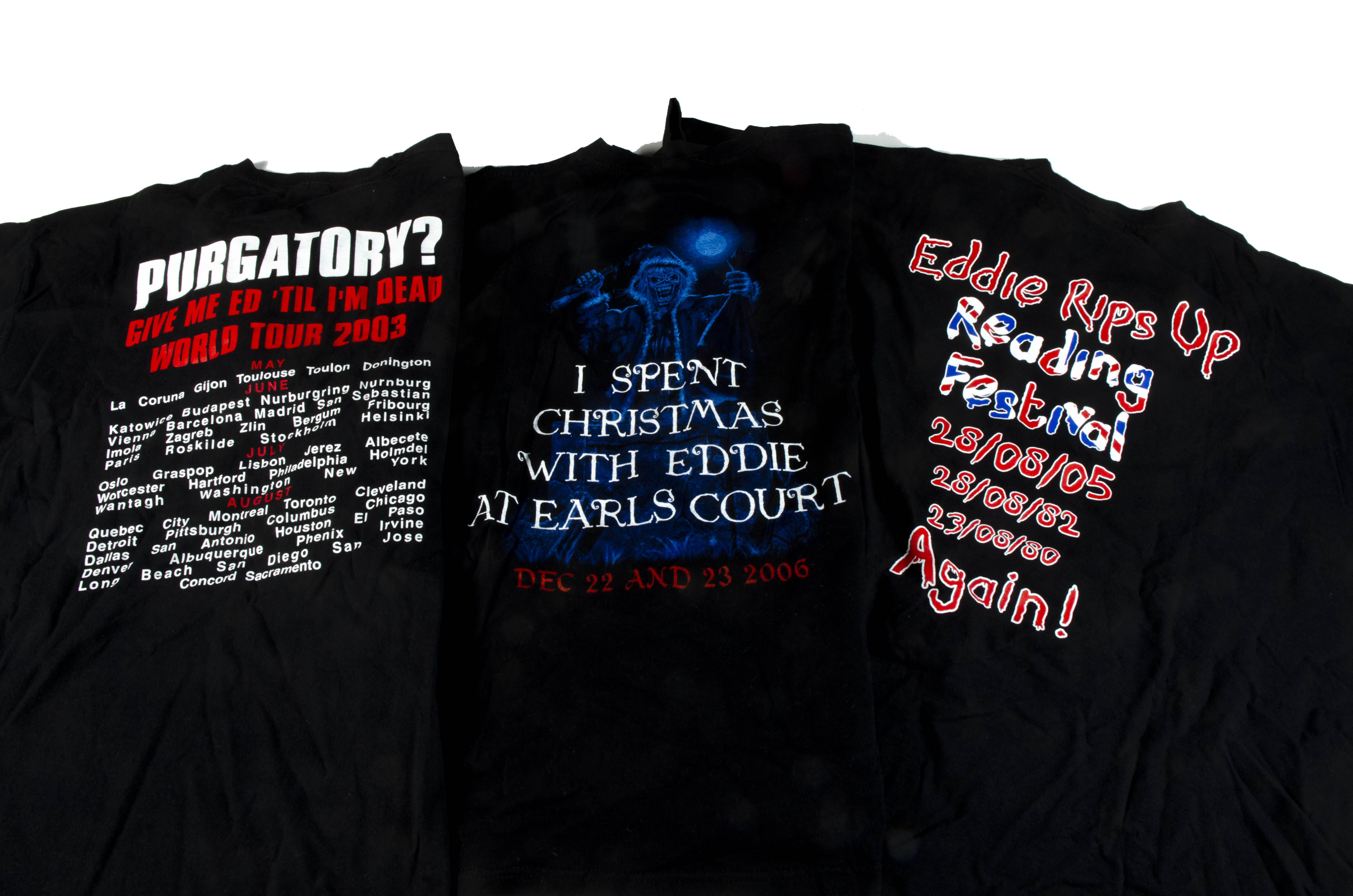 Iron Maiden Eddie 'T' Shirts, three Iron Maiden 'T' shirts - I spent Christmas with Eddie at Earls - Image 2 of 2
