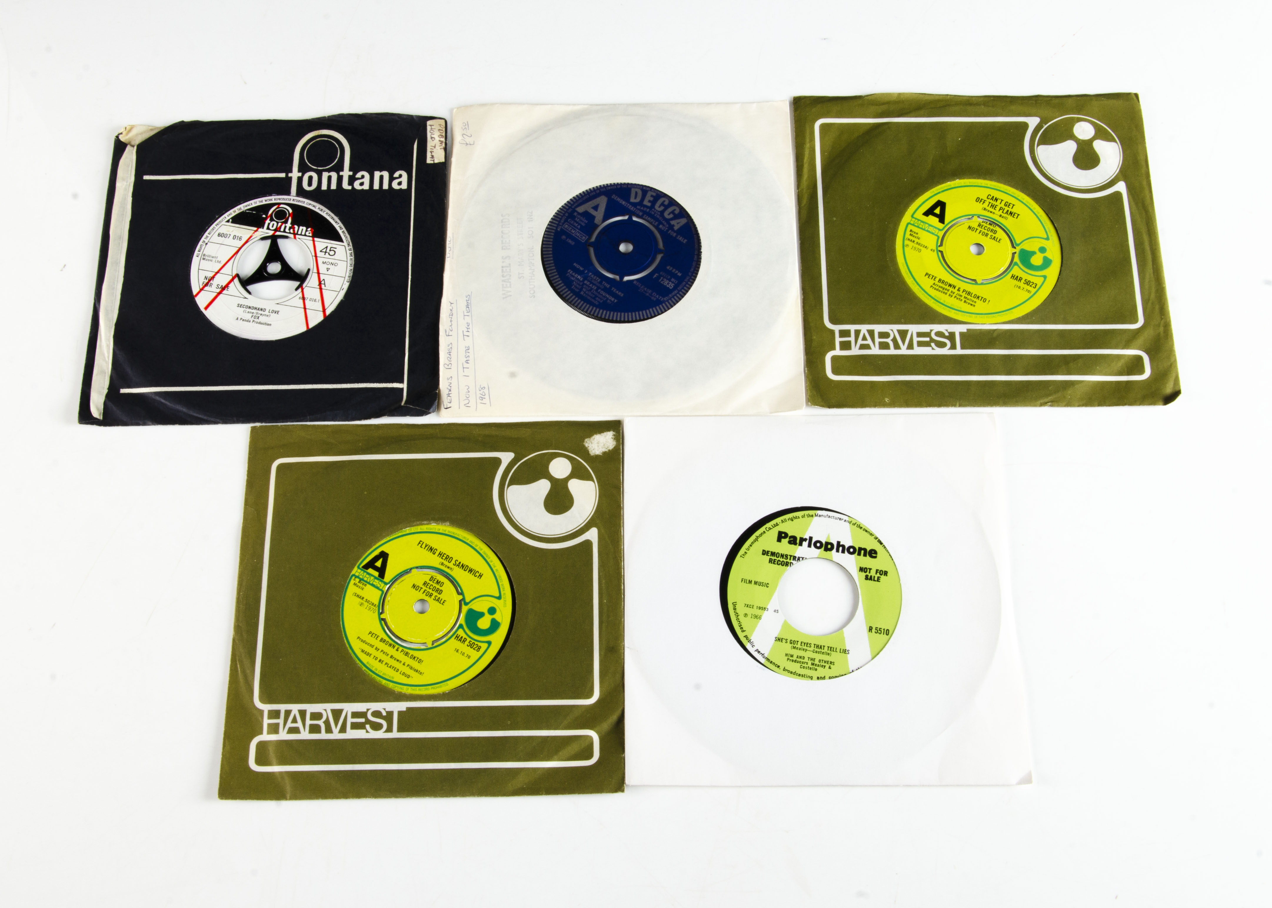 Psych Demo 7" Singles, five Demo singles comprising Pete Brown & Piblokto - Flying Hero Sandwich (