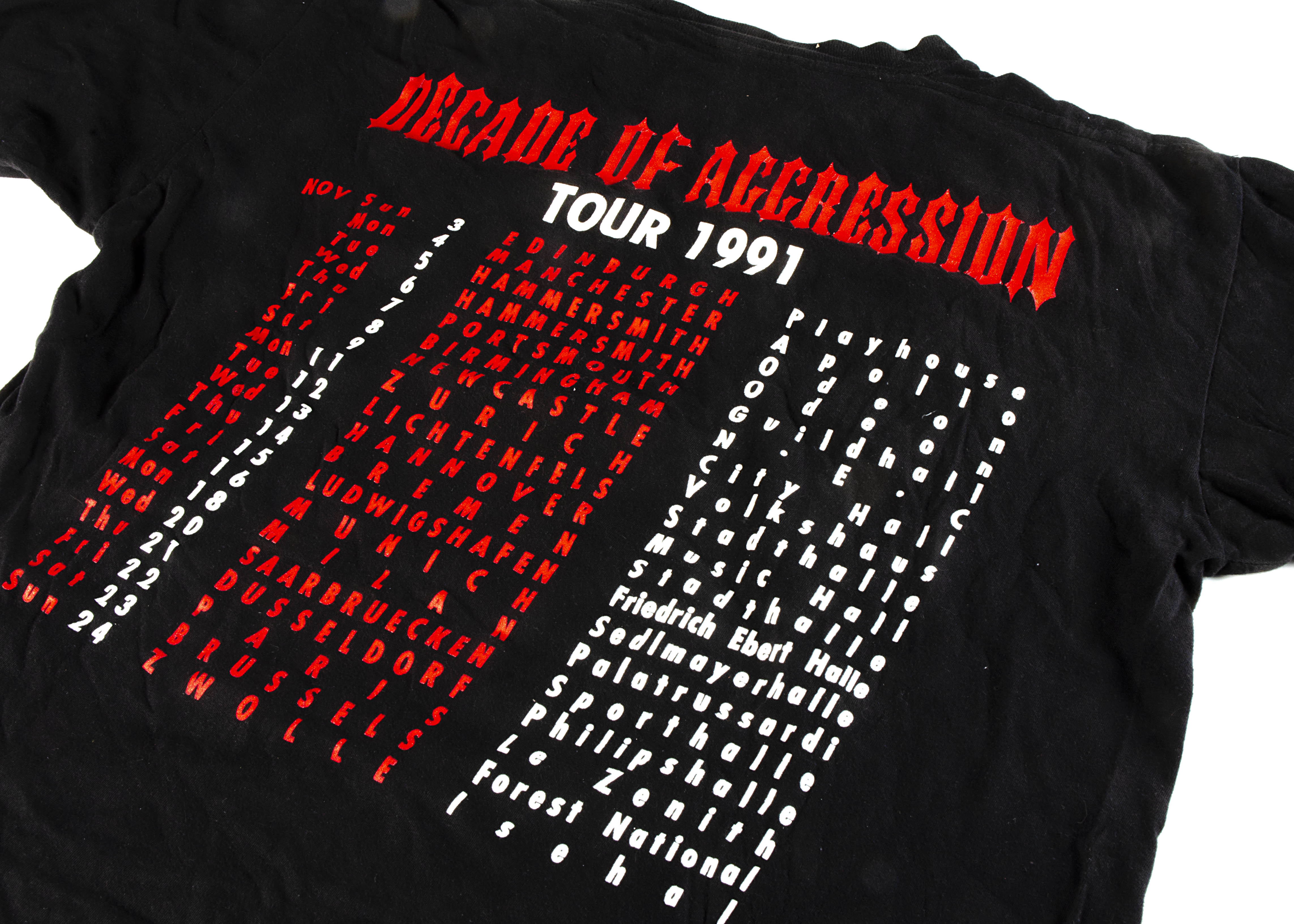 Slayer 'T' Shirt, Decade of Aggression 1991 tour 'T' shirt, image on front and dates on reverse - Image 2 of 2