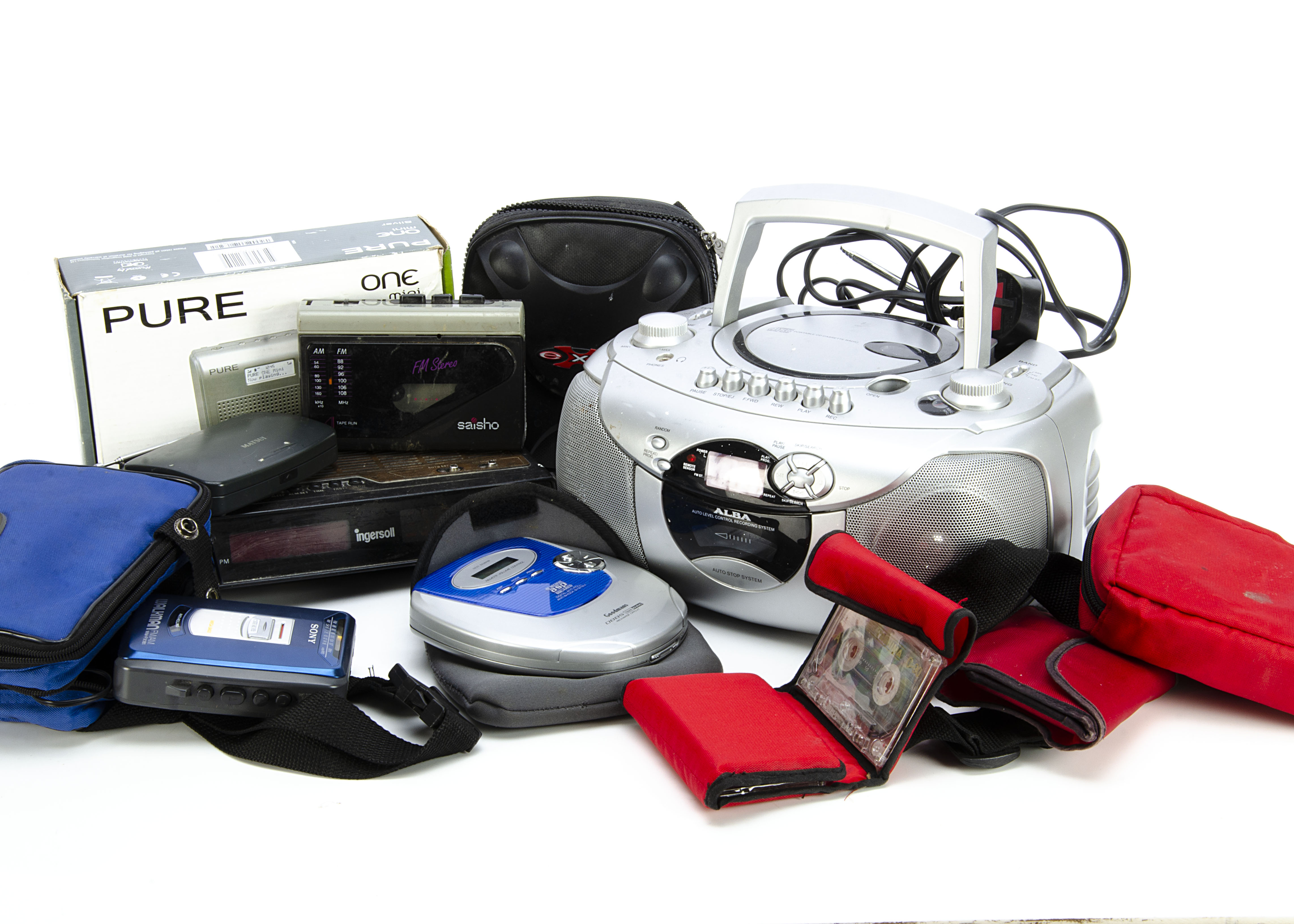 Portable Tape / CD Players plus, a Sony Walkman WM-FX181 with headphones and case, JVC player XL-P50