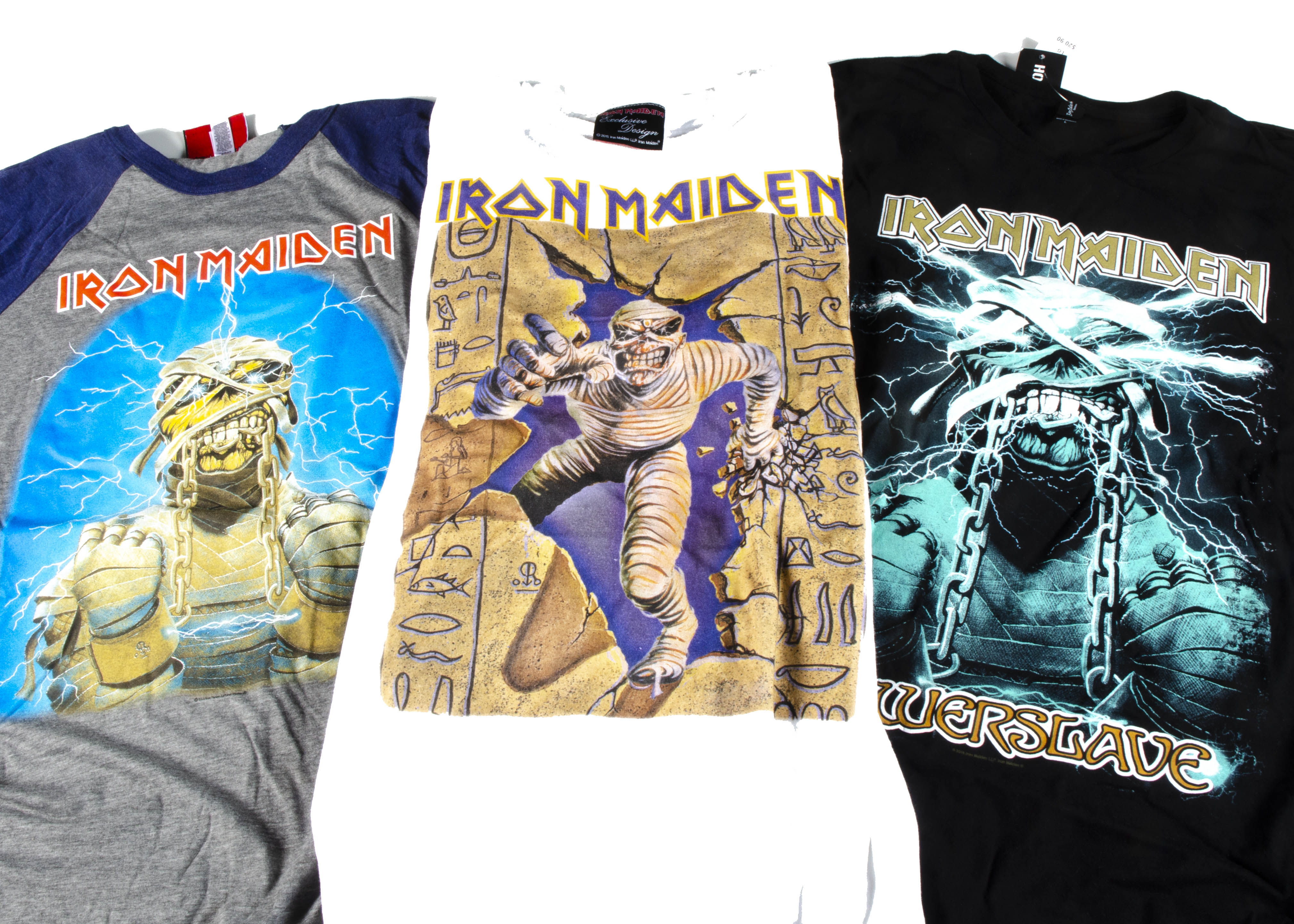 Iron Maiden 'T' Shirts, three Iron Maiden 'T' shirts - World Slavery tour 1984-85 copy printed in