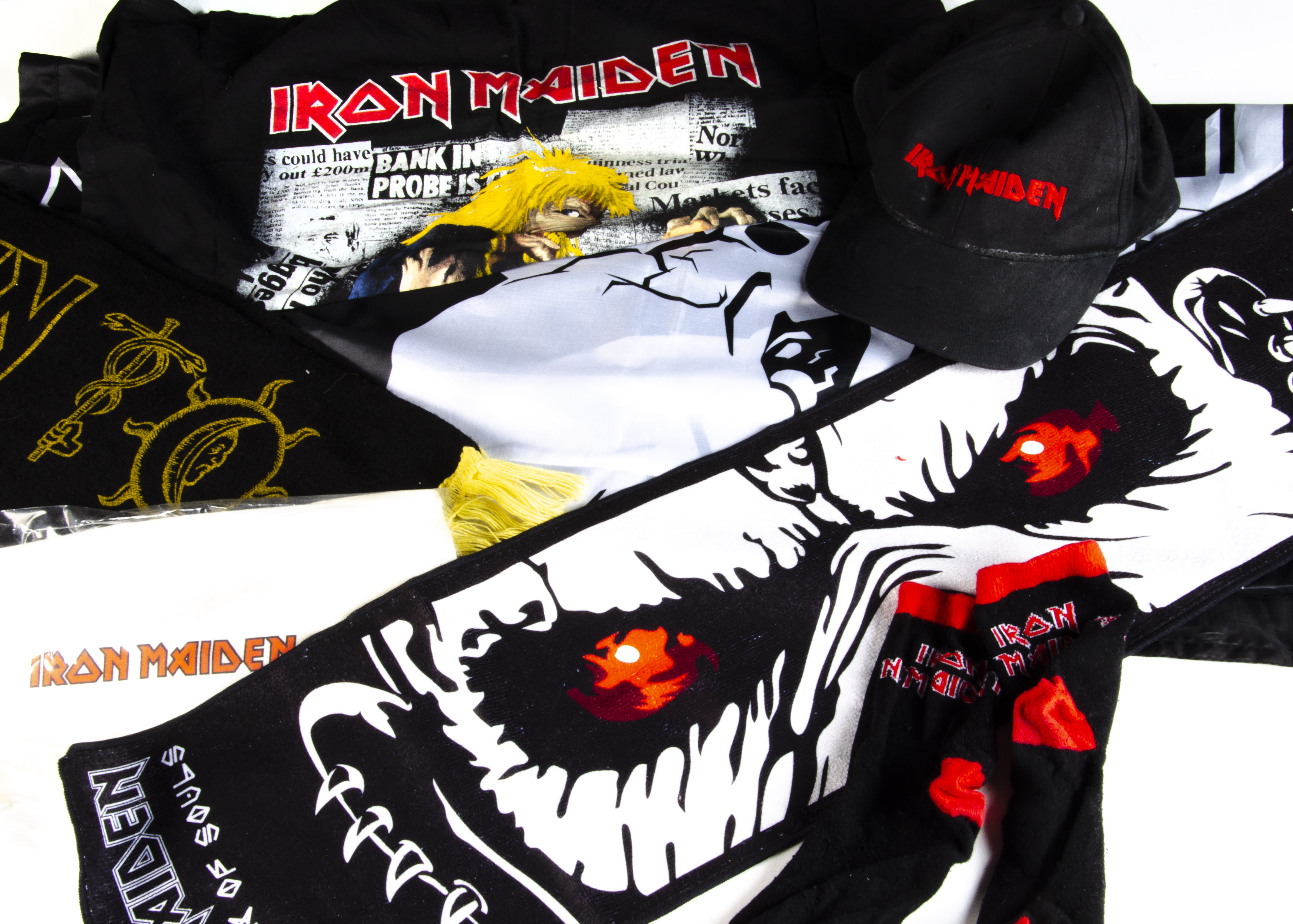 Iron Maiden Clothes / Textiles, various items comprising Baseball Cap, Socks, Be Quick or Be Dead