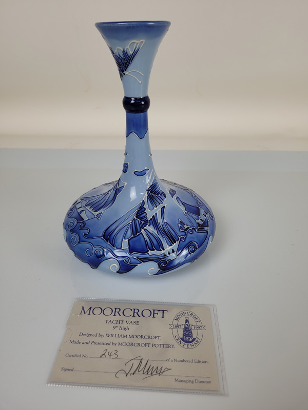 Moorcroft "Florian Yacht" vase, designed by Rachel Bishop after William Moorcroft, 24cm tall. With