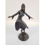 After Erte, Art Deco style cast bronze statue, of a dancing woman in Middle Eastern dress. 50cm
