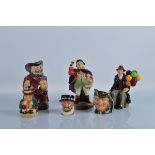 A group of six Royal Doulton figures and character jugs, comprising HN1954 The Balloon Man, HN2119