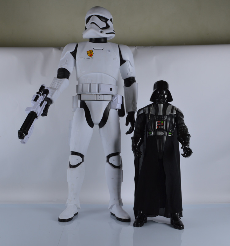 A Star Wars Episode VII 48" Stormtrooper figure, together with a 32" Darth Vader figure, both by
