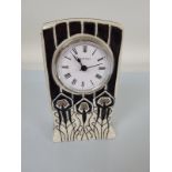Moorcroft clock "Peacock Parade", designed by Nicola Slaney. 16cm tall.