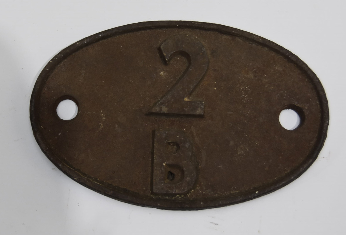 A BR Cast-Iron Smokebox Shedplate 2B (Nuneaton), essentially devoid of paint but believed to be