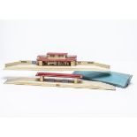 Pre-war Hornby-Dublo 00 Gauge wooden Stations and early post-war boxed Rails, a boxed island