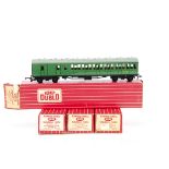 Boxed Hornby-Dublo 00 Gauge Super Detail BR (SR) Suburban Coaching Stock, all in lithographed BR (