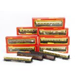 Tri-ang Hornby OO Gauge GWR and LMS Coaches, includes GWR chocolate and cream R027 Brake (5) three