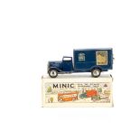 A Tri-ang Minic 81M Tinplate Clockwork L.N.E.R Delivery Van, dark blue cab and back, 'Fit Bits'