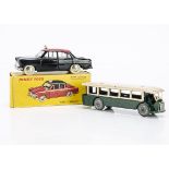 Pre-War French Dinky Toys 29d Renault TN4H Paris Bus, dark green lower body, cream tinplate upper,