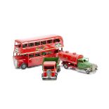 Tri-ang Minic Tinplate Toys, tinplate clockwork 15M Petrol Tanker, 86M Forward Control Tip Lorry,