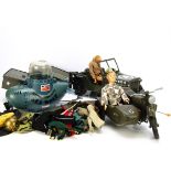 Vintage Action Man, including Cherilea Motorcycle & Sidecar, Palitoy Sea Wolf, unbranded Jeep and