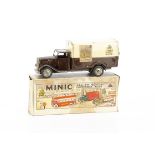 A Tri-ang Minic 79M Tinplate Clockwork G.W.R Delivery Van, brown cab and lower back, cream upper, '