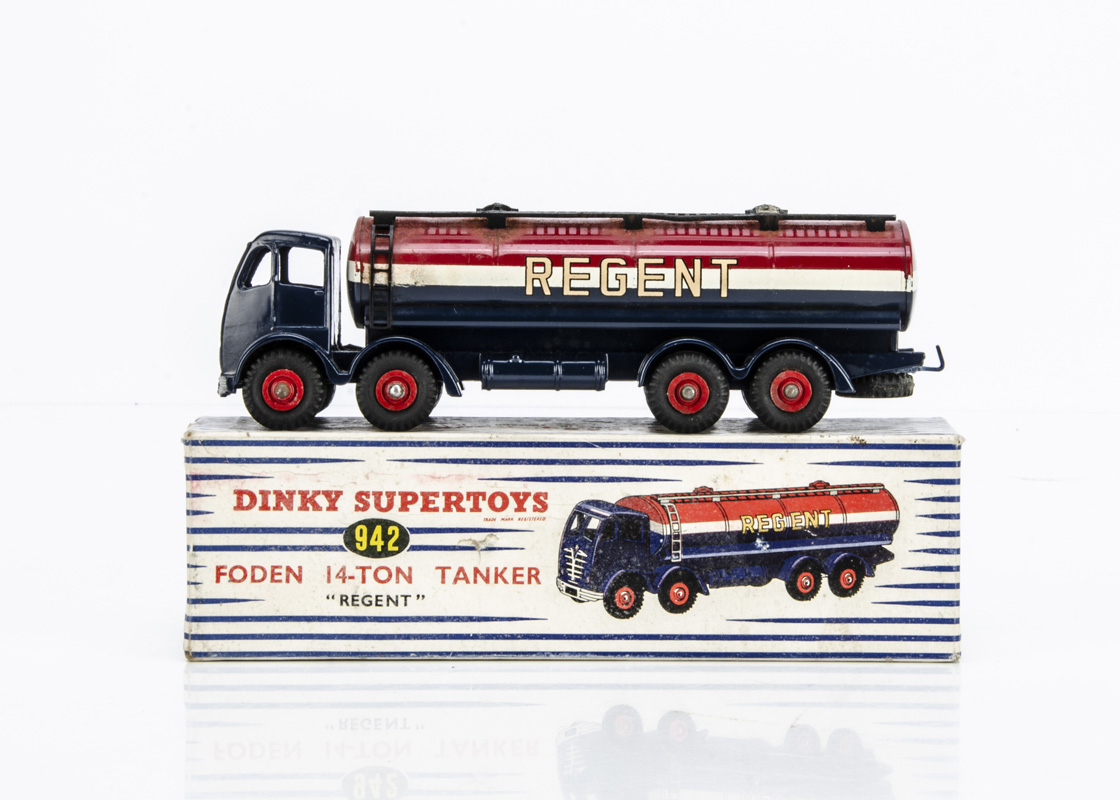 A Dinky Supertoys 942 Foden 14-Ton 'Regent' Tanker, 2nd type dark blue cab and chassis, red/white/