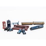 Dinky Toys, 16 Streamlined Train Set, 107a Sack Truck, 43b RAC Motorcycle Patrol, 37b Police