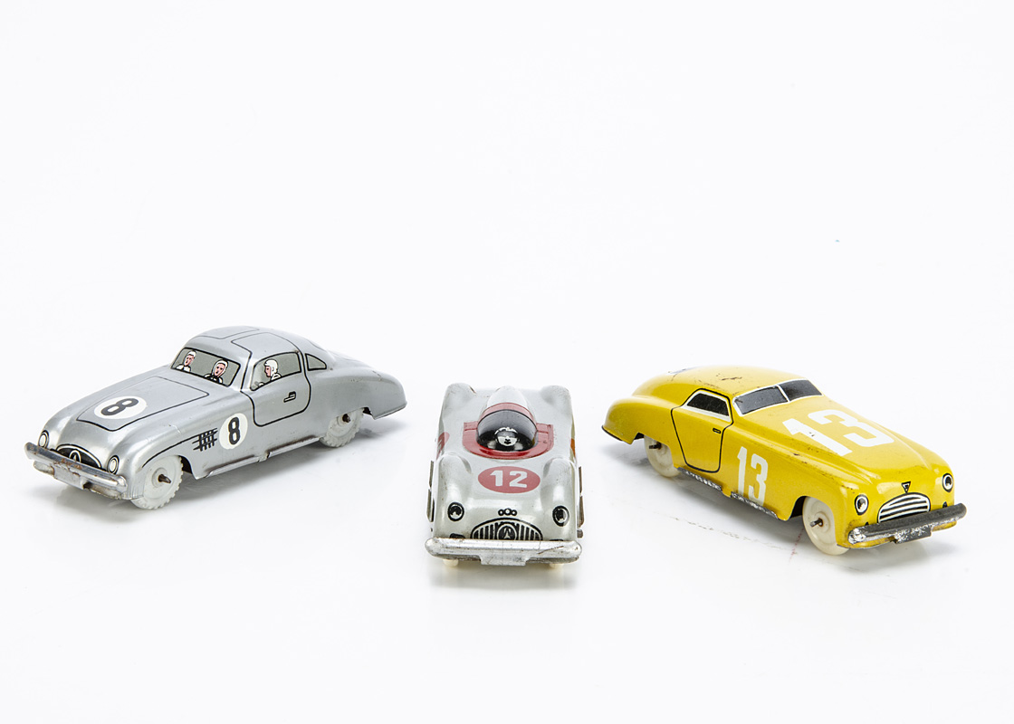 1960s Marchesini Tinplate Penny Toy Racing Cars, BO-411 Ferrari 340 America, BO-412 Auto Union