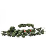 Playworn Military Dinky Toys, including 626 Military Ambulance (2), 677 Armoured Command Vehicle (