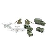 Military Dinky Toys, 152b Reconnaissance Car, 151b 6-wheel Covered Wagon, 162a Light Dragon Tractor,