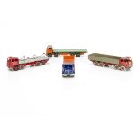 Dinky Toy Fodens, 501 8-wheel Diesel Wagon, 1st type red cab, chassis and hubs, silver flash, fawn
