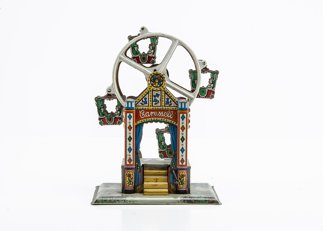 A Wilhelm Krauss Tinplate Ferris Wheel Steam Toy Accessory, detailed tinprinted toy, 'Carussell'