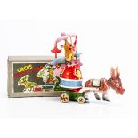 A Japanese Celluloid & Tinplate Clockwork Circus Whirly-Round Toy, in original box with T.A logo