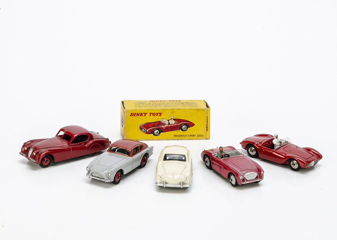 Dinky Toy Sports Cars, French Dinky 22a Maserati Sports 2000, dark red body and seats, plated convex