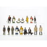 Britains lead farm figures comprising seated old man (5, 1 arm missing) and woman (5), standing