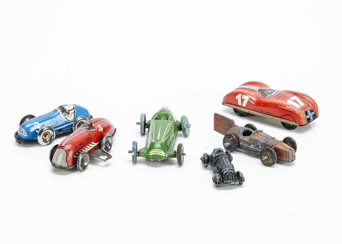 Penny Toy Racing Cars, including West German tinplate Mercedes W196 type car, another tin example