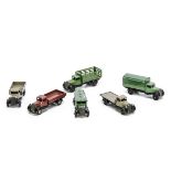 Dinky Toy 25 Series Commercial Vehicles, 25a Wagon, 25b Covered Wagon, 25c Flat Truck, 25d Petrol