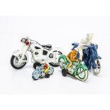 Tinplate & Plastic Motorcycle Toys, tinplate friction drive Police Motorcycle, possibly by Nomura,