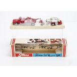 A Tekno 436-437 Volvo Tow Truck, Trailer & Car, set comprises red Volvo 'Falck Zonen' tow truck,