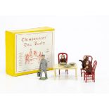 F G Taylor & Sons rare transition period set 179 Chimpanzees' Tea Party, lead table, bucket,