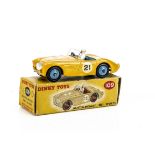 A Dinky Toys 109 Austin-Healey 100 (Competition Finish), dark yellow body, blue interior and hubs,