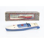 A Hornby Tinplate Clockwork Speed Boat No.3, with blue hull, white deck, 'Hornby' lettering in