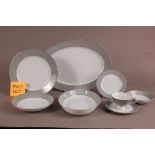 A modern Japanese porcelain Kutani China white silver and grey dinner service for six with some