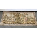 Two early 20th century Flemish style tapestries, one tapestry with scene of figures and goats in a