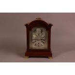 An Edwardian period mahogany cased mantle clock, 37cm, with silvered dial, Westminster chiming and