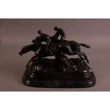 A 20th century bronze sculpture after Emile Loiseau Rosseau, modelled as a pair of jockeys on