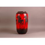 A c1960s West German pottery vase, 50cm, with red ground and brown horse design